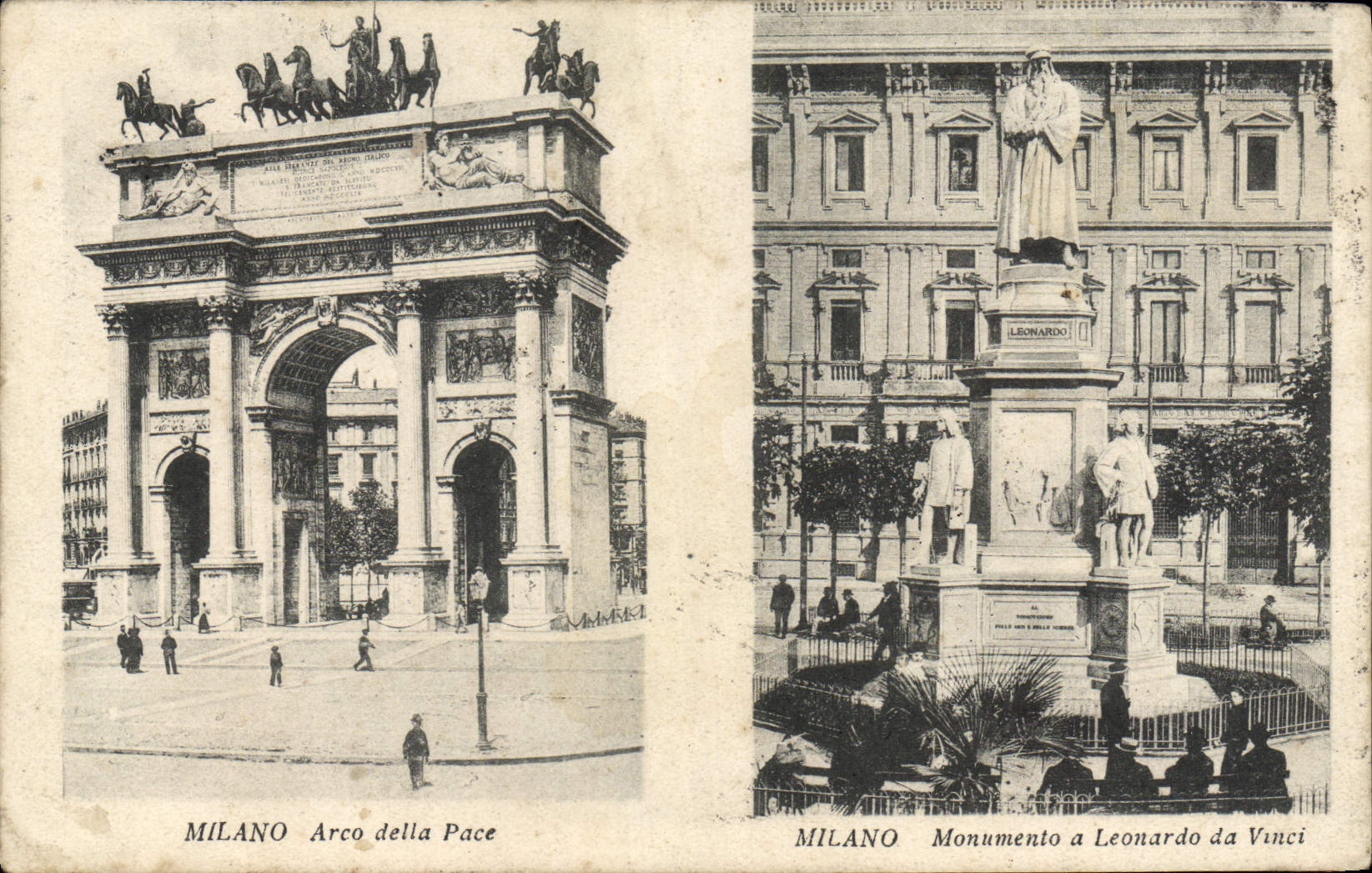 VINTAGE POSTCARD Milano Arco Della Pace Monumento has leonardo da Vinci