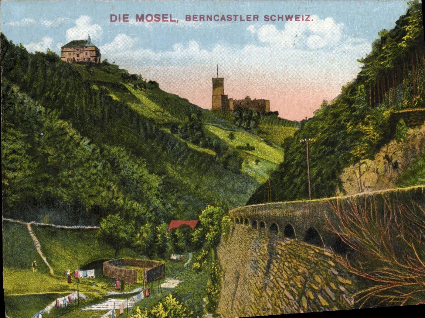 VINTAGE POSTCARD Die Mosel Berncastler Schweiz