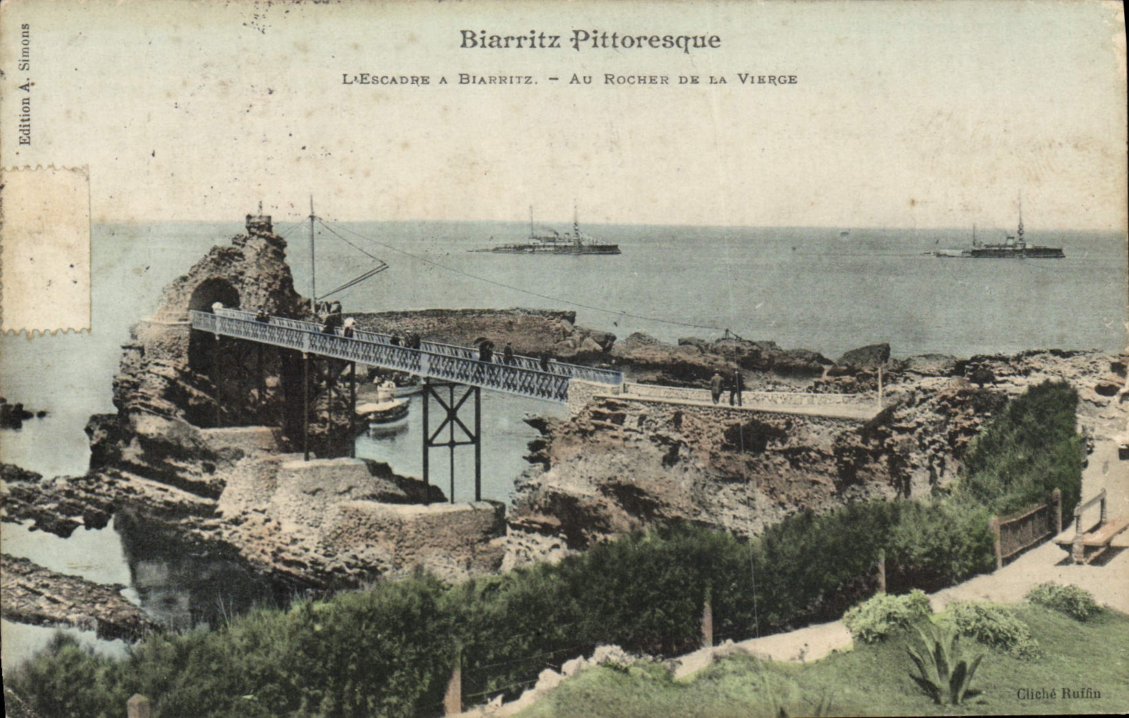 VINTAGE POSTCARD Biarritz the squadron Boats With the Rock Of the Virgin