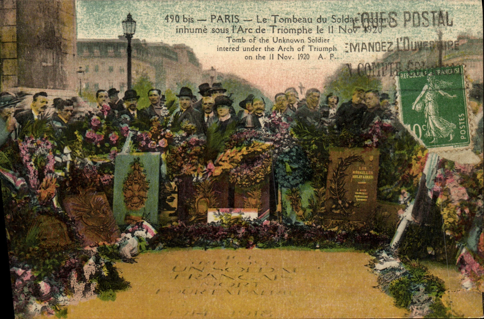 POSTAL París de la VENDIMIA la tumba de los entierros de Soldac debajo Arc de Triomphe de Militaria