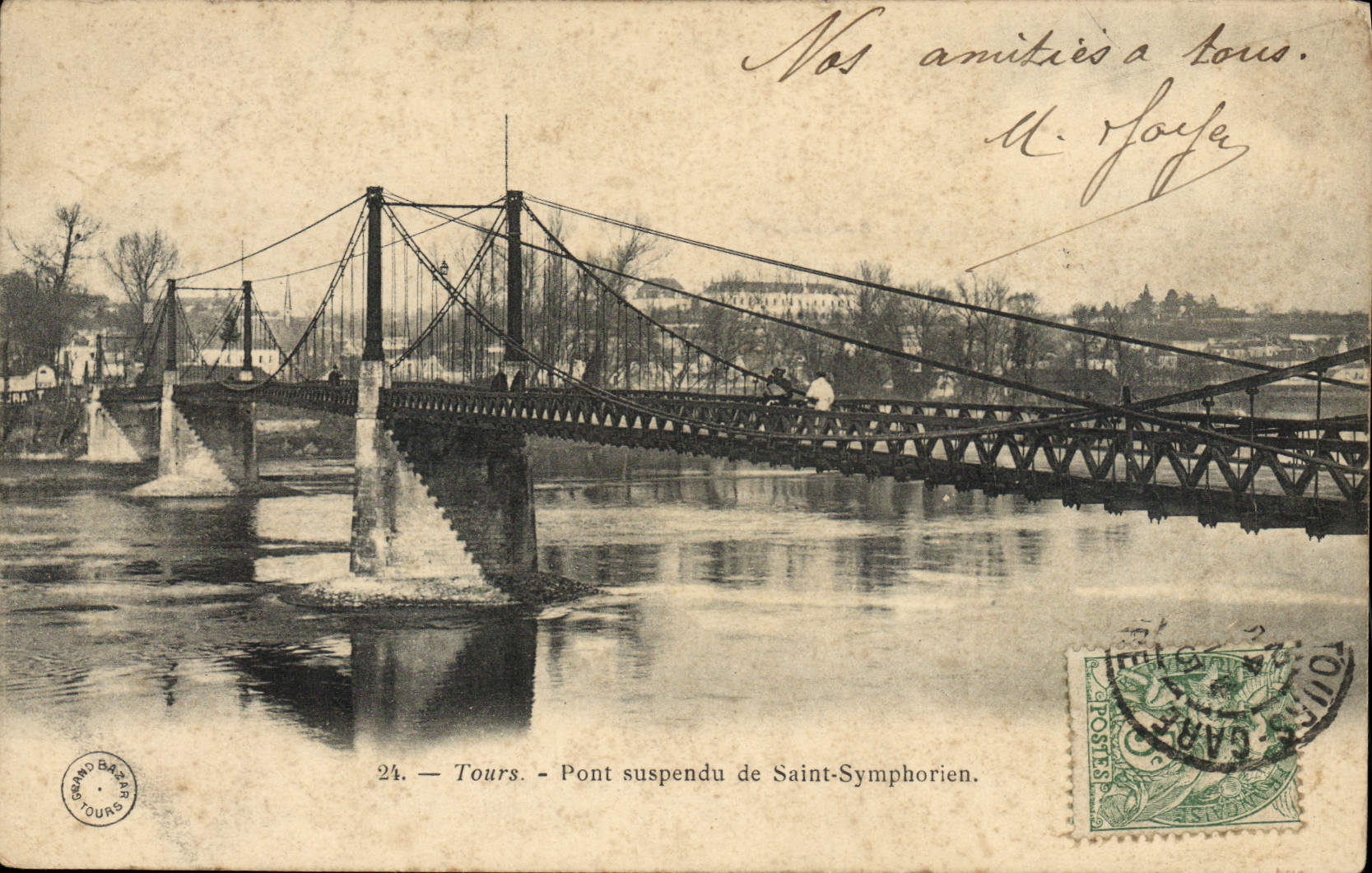 VINTAGE POSTCARD Tours Suspended bridge Of Symphorien Saint