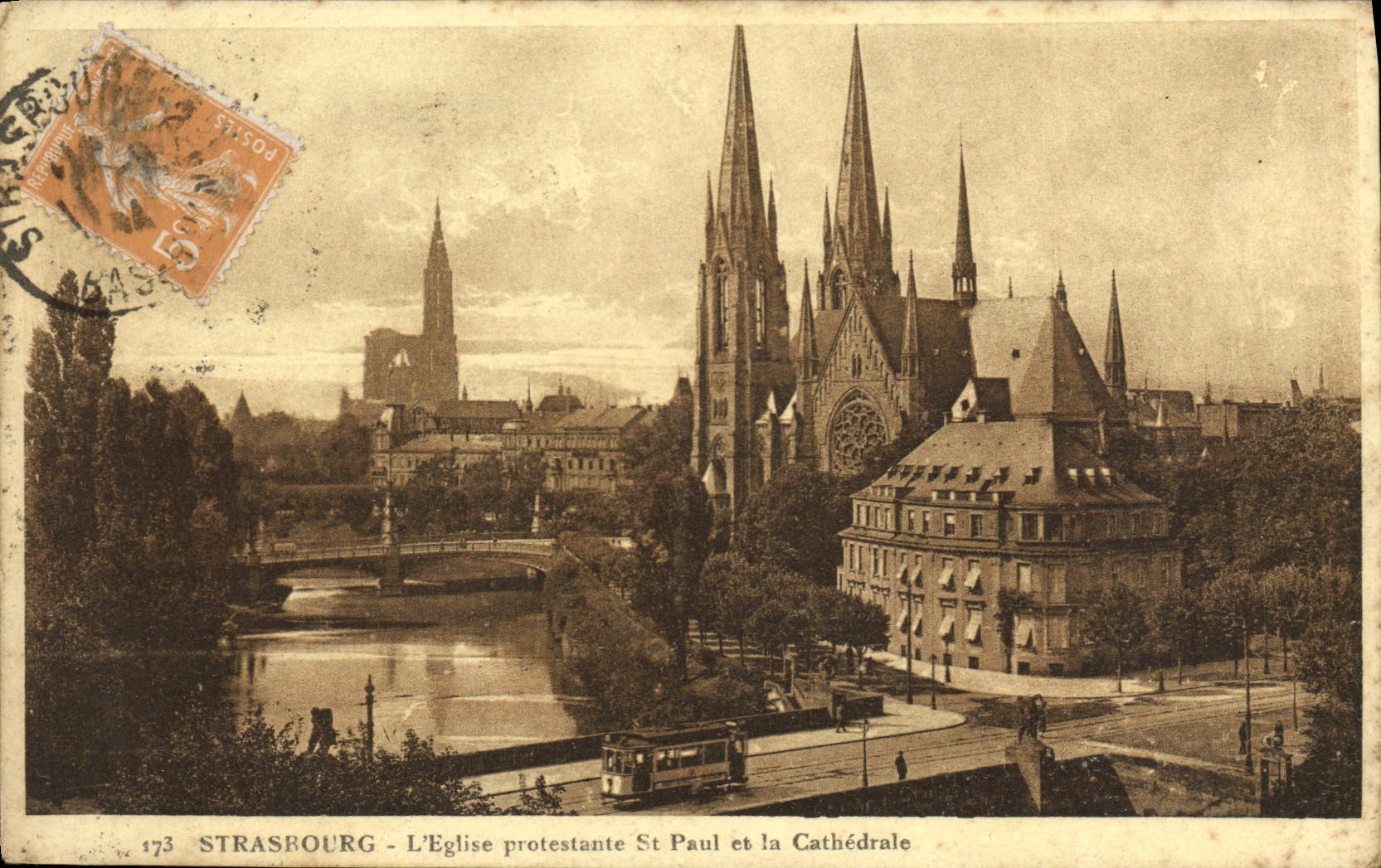 VINTAGE POSTCARD Strasborug the Protestant Church St Paul And the Cathedral