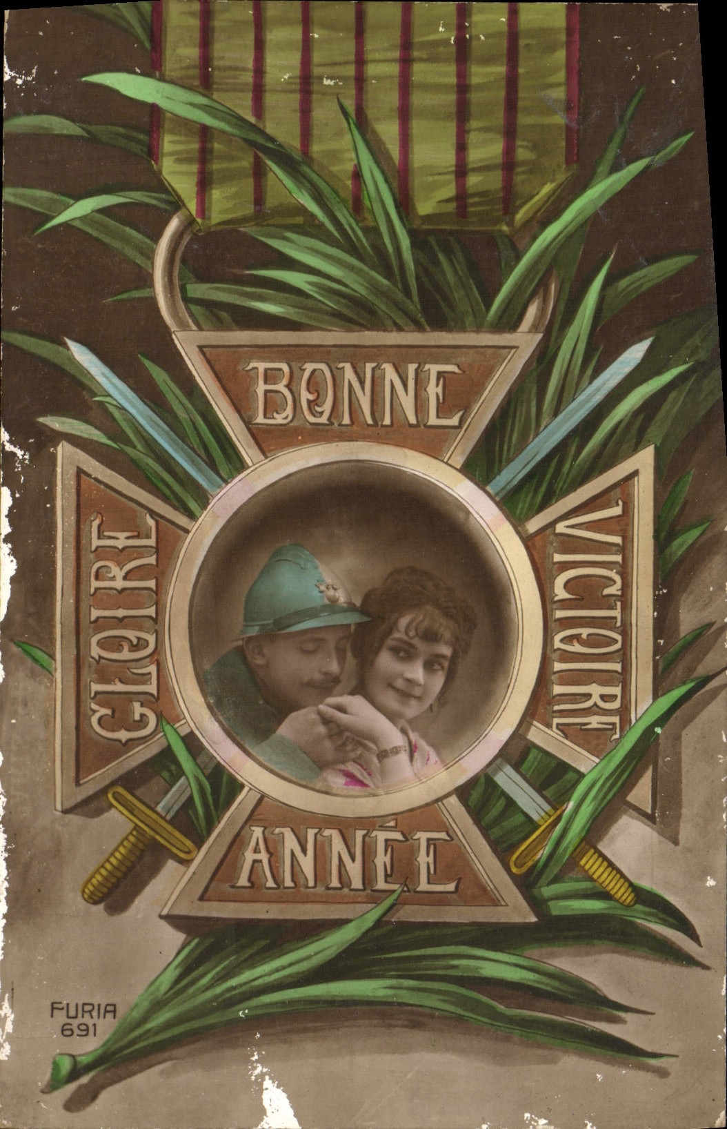 CPA Bonne Annee Militaria Medaille