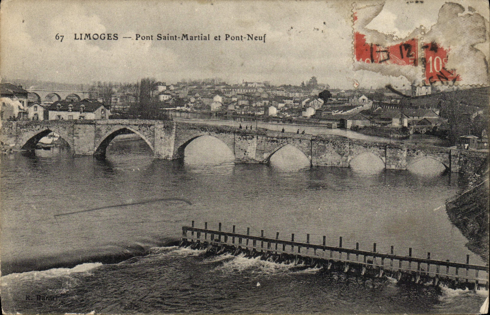 Pont marcial y nuevo del puente santo de Limoges de la POSTAL de la VENDIMIA