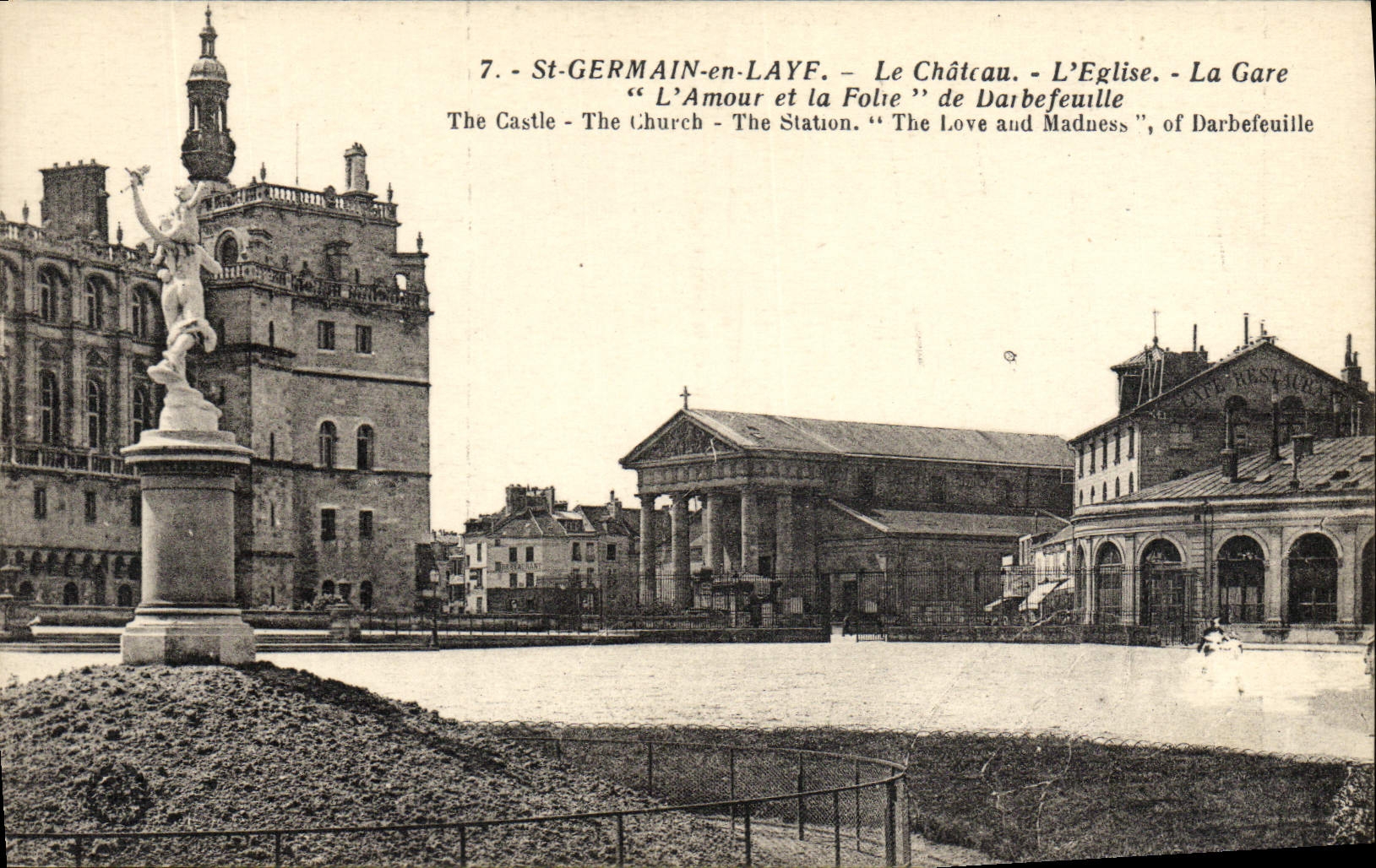 CPA St Germain En Laye Le Chateau L'Eglise La Gare L'amour et la folie Darbefeuille