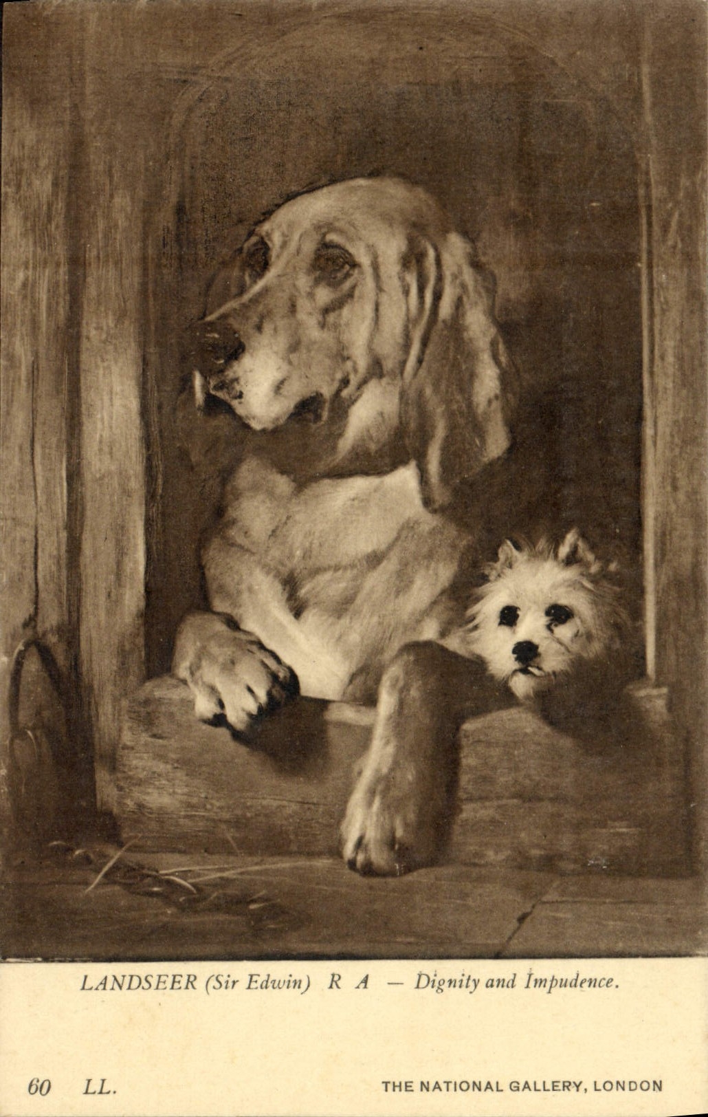 VINTAGE POSTCARD Landseer Dignity And Impudence National Gallery London Choens Dog