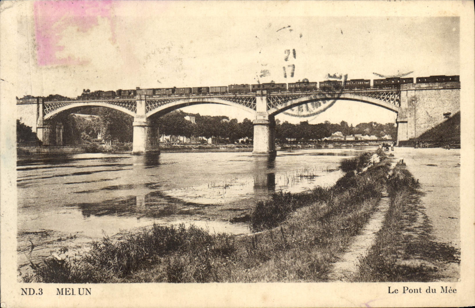 VINTAGE POSTCARD Melun the Bridge Of Mee Train