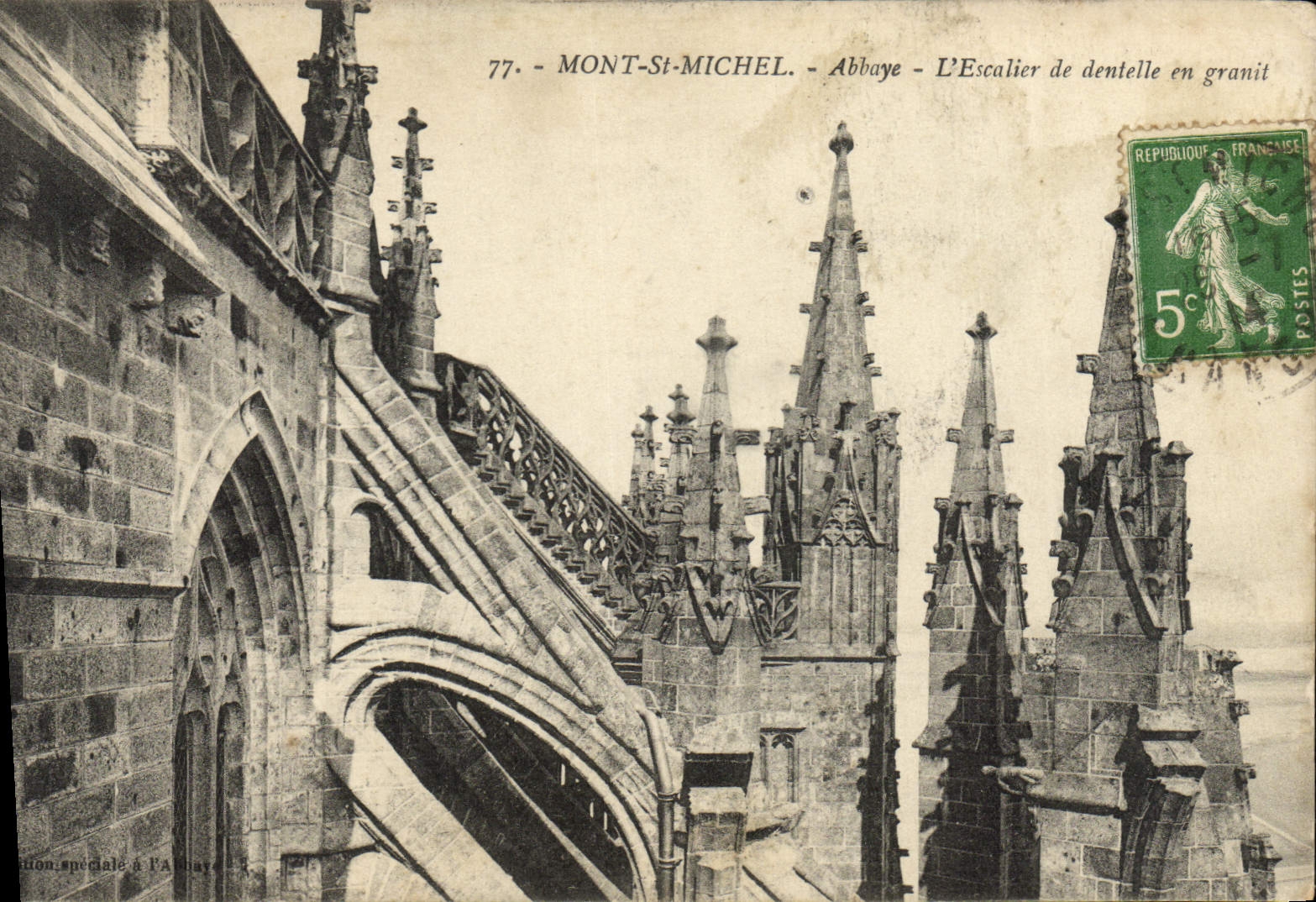 VINTAGE POSTCARD Mount St Michel abbey the Granite Lace Staircase