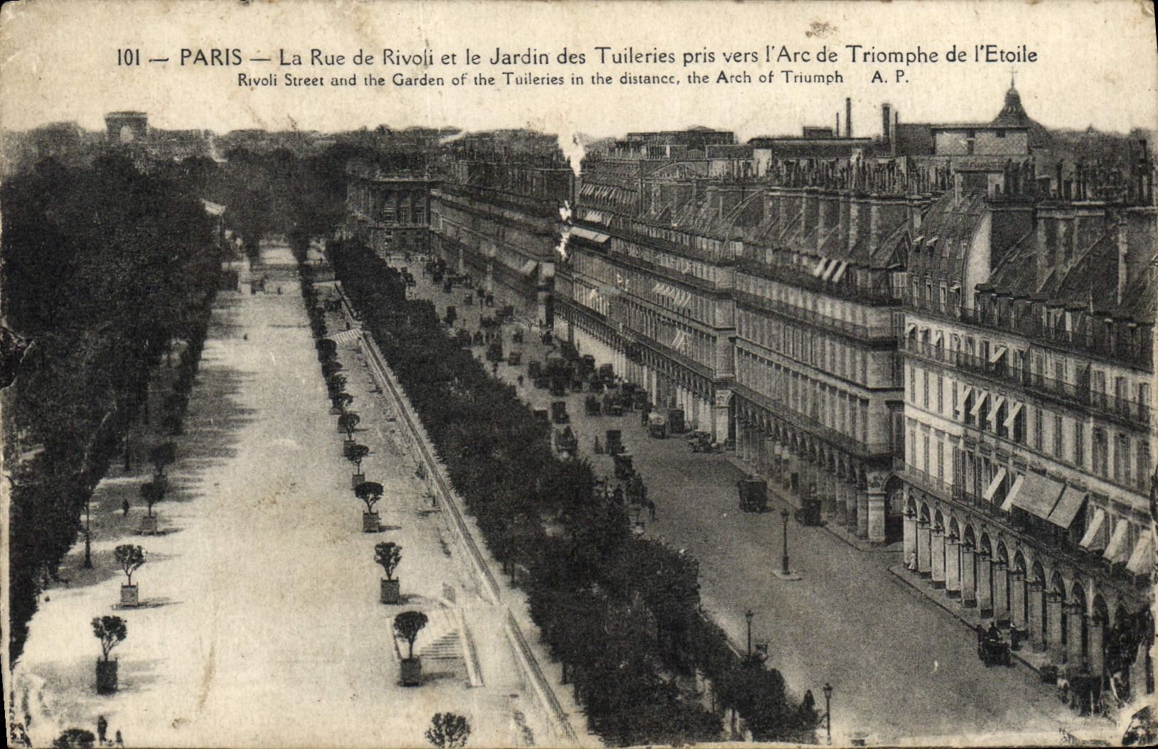 CPA Paris La Rue De Rivoli Et Le Jardin Des Tuileries Pris Vers l'Arc De Triomphe De l'Etoile