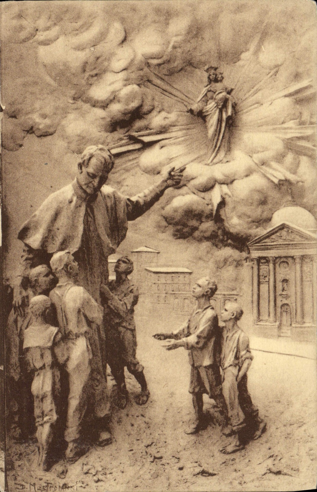 VINTAGE POSTCARD Vie Of Gift Bosco Venn Don Besco teaches has His Children the devotion has Notre Dame auxiliatrice