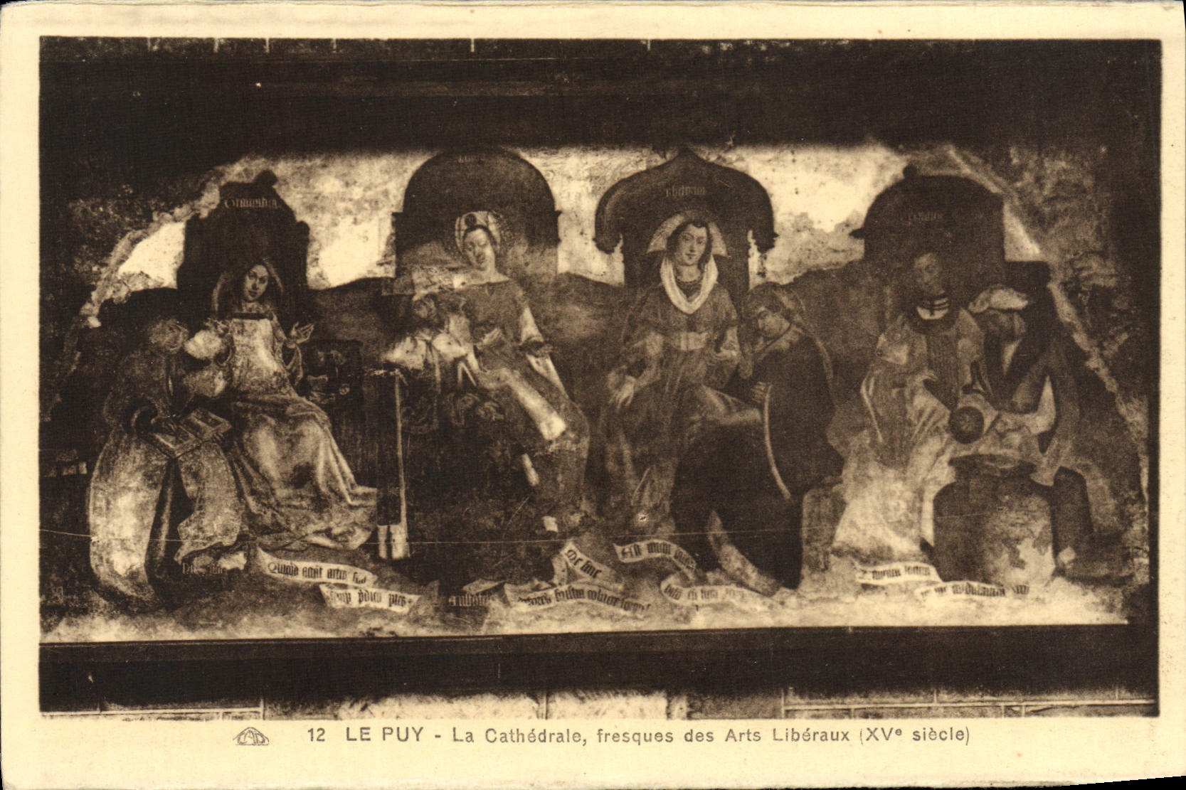 VINTAGE POSTCARD Puy the Cathedral Frescos Of the Liberal arts