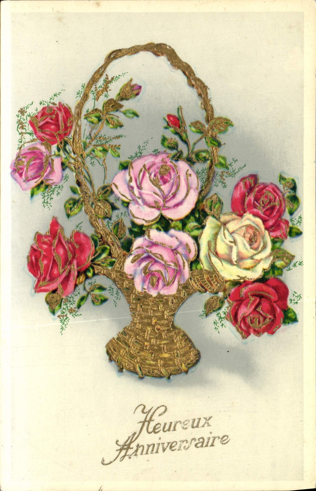 CPA Heureux Anniversaire Fleurs