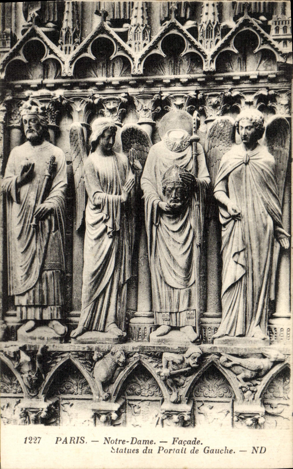 VINTAGE POSTCARD Paris Church Notre Dame Frontage Statues Of the Gate Of Left