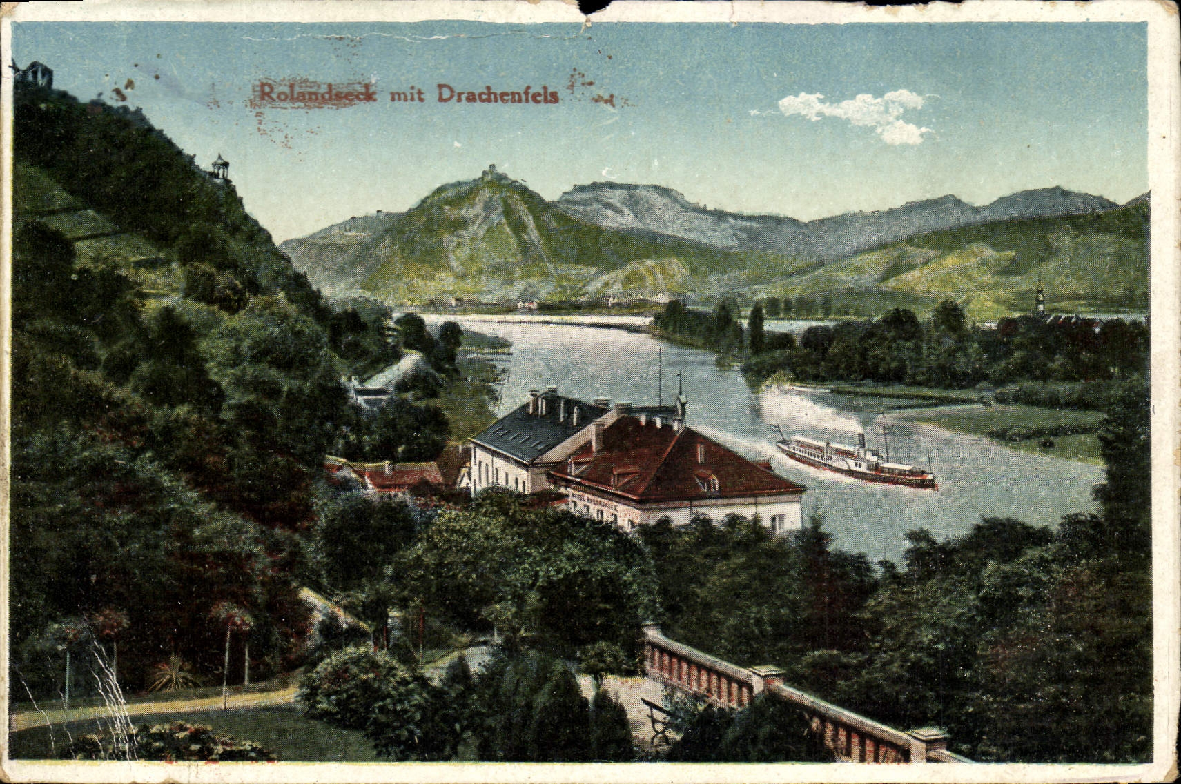 VINTAGE POSTCARD Rolandseck MIT Drachenfels