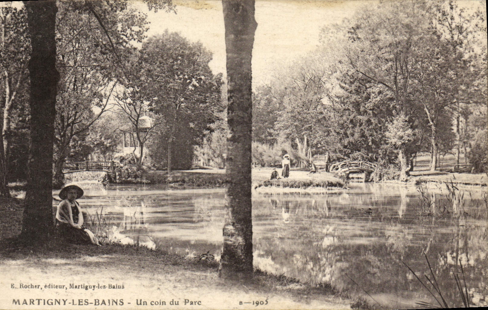 POSTAL Martigny de la VENDIMIA les Bains una esquina del parque