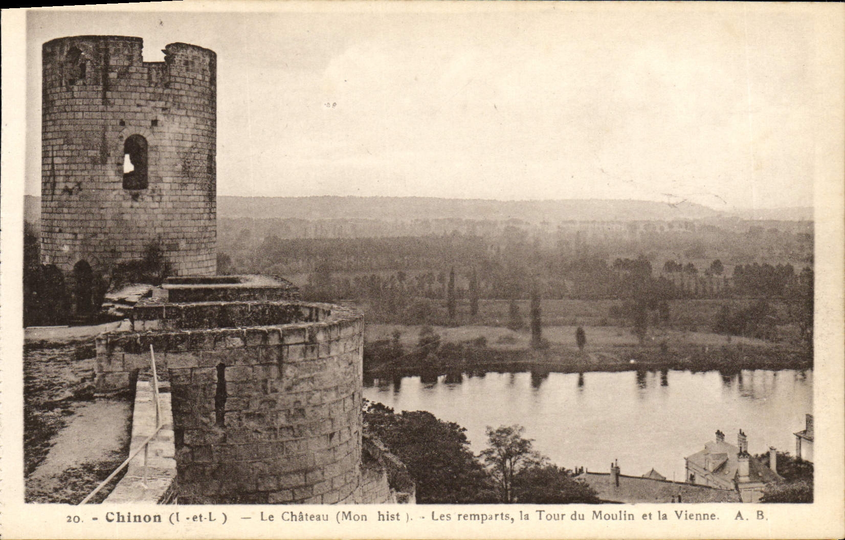 VINTAGE POSTCARD Chinon the Castle Walls the Tower Of the Mill And Vienna