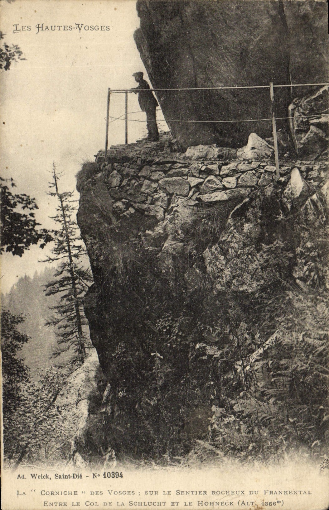 POSTAL de la VENDIMIA los altos Vosges la cornisa de los Vosges en la trayectoria de la roca del collar de Frankenthal de Schlucht y de Hohneck