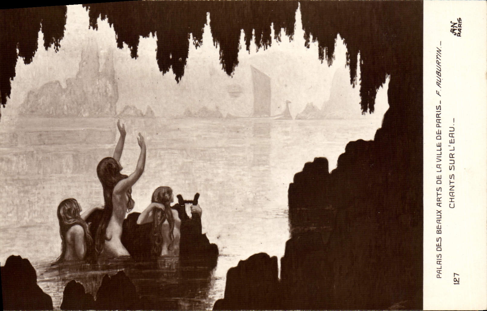 VINTAGE POSTCARD Palate Of Beautiful arts Of the Town Of Paris Songs On Water