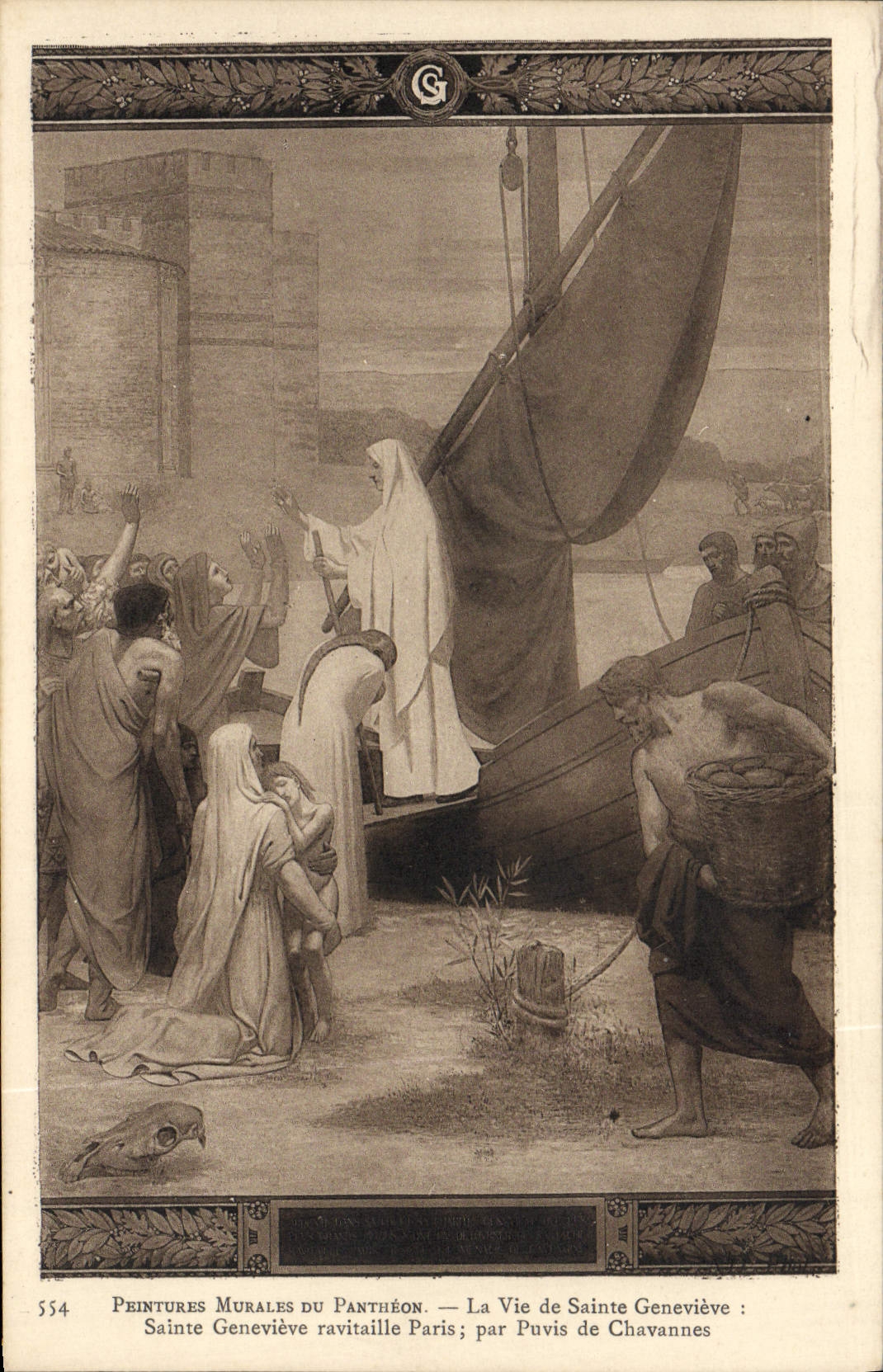 VINTAGE POSTCARD Murals Of the Pantheon life of co. Genevieve Puvis de Chavannes Paris