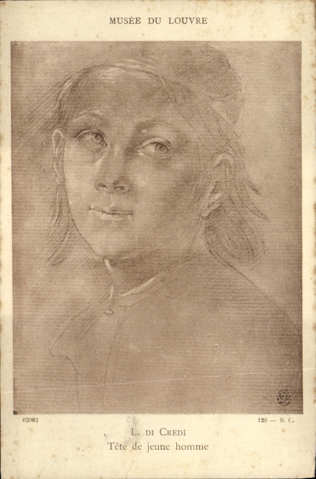 VINTAGE POSTCARD Museum Of Louvre L di Credi Head of young man