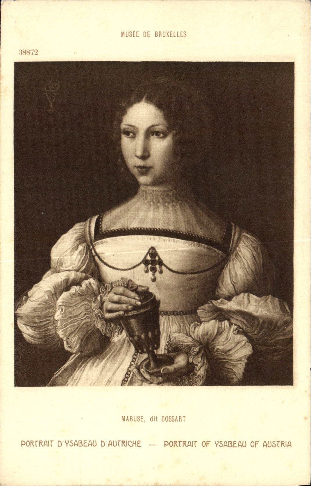 VINTAGE POSTCARD Musee De Bauxelles Portrait Off Ysabeau Of Austria Mabuse says Gossart