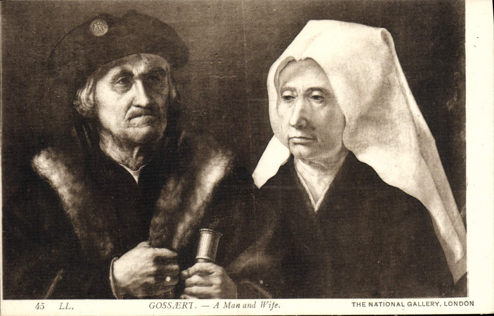 VINTAGE POSTCARD Gossaert has Man and Wife The London National Gallery