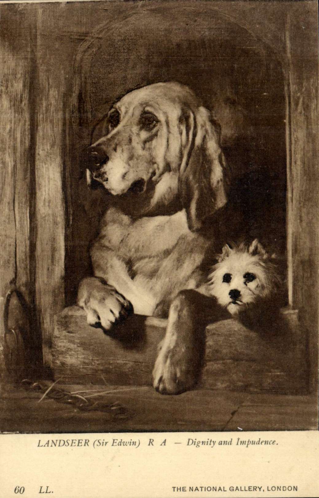 VINTAGE POSTCARD Landseer Dignity and Impudence Dog London National Gallery