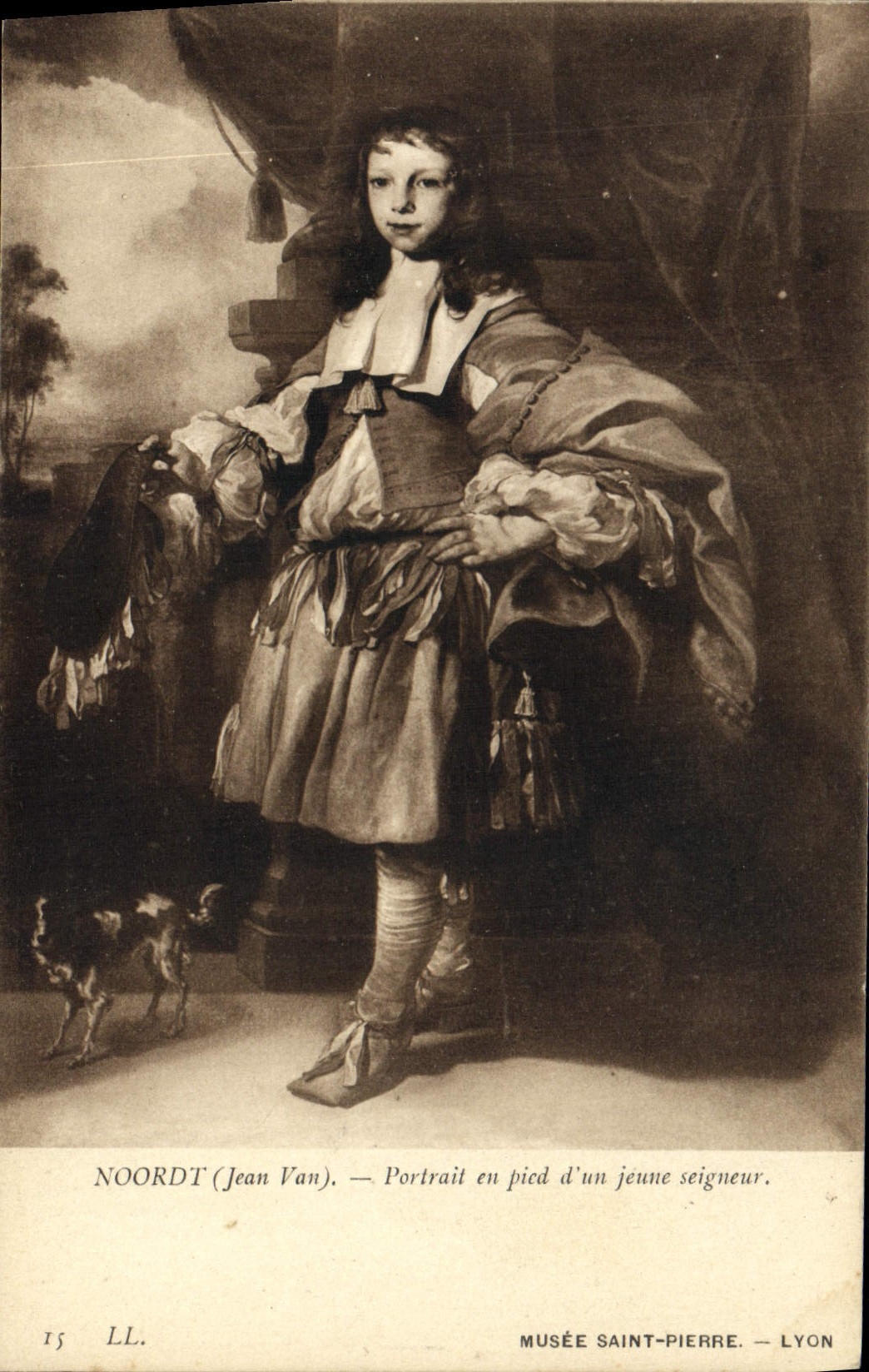 CPA Noordt Portait en Pied d'un jeune seigneur Chien Musee Saint Pierre Lyon