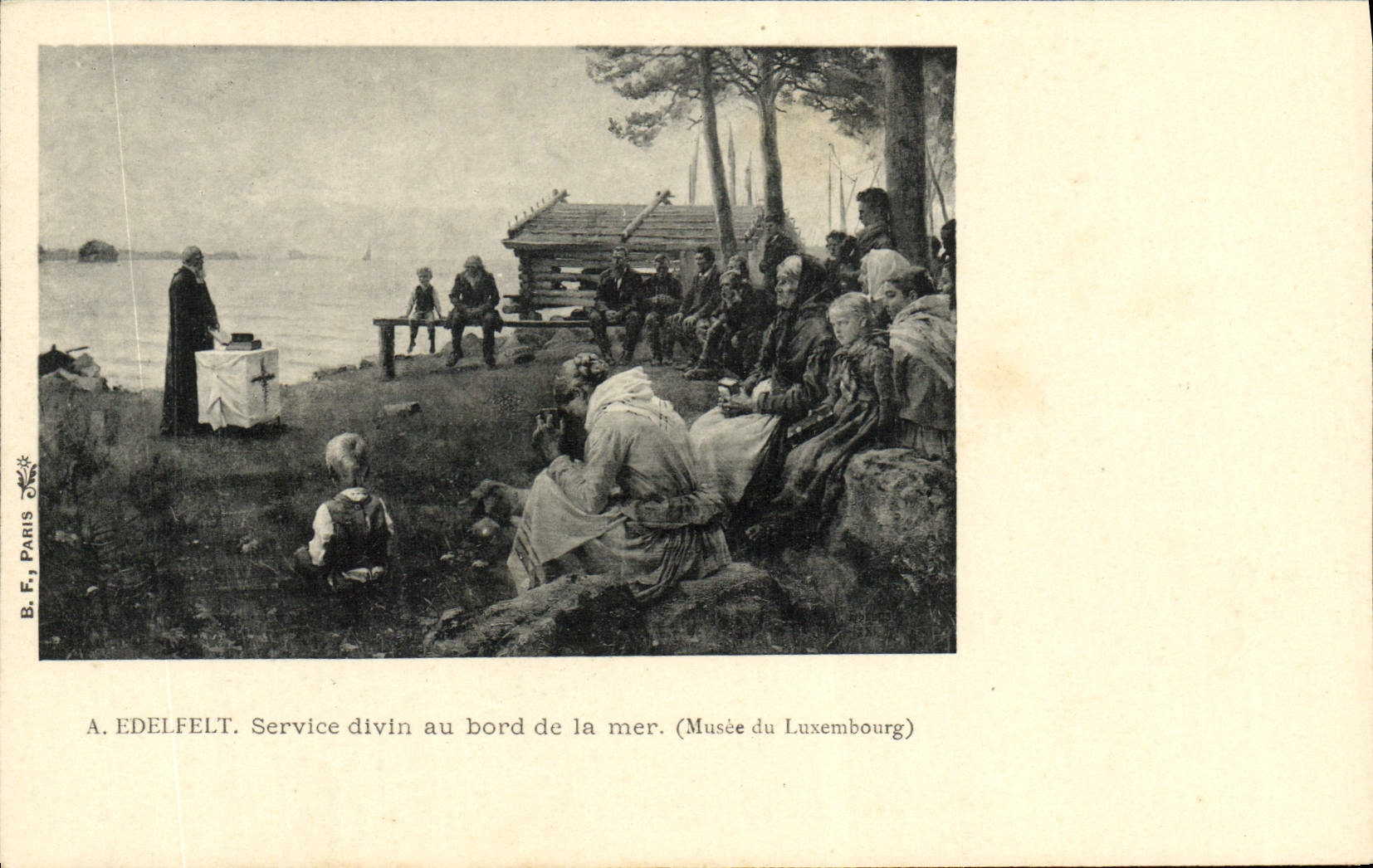 VINTAGE POSTCARD Edelfelt Divine Service at the edge of the Sea Museum of Luxembourg Paris