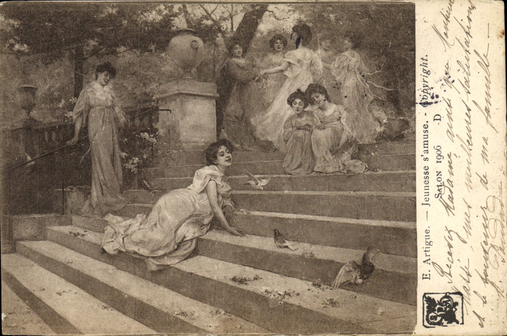 VINTAGE POSTCARD Artigue Jeunesse Amuses Living room 1906