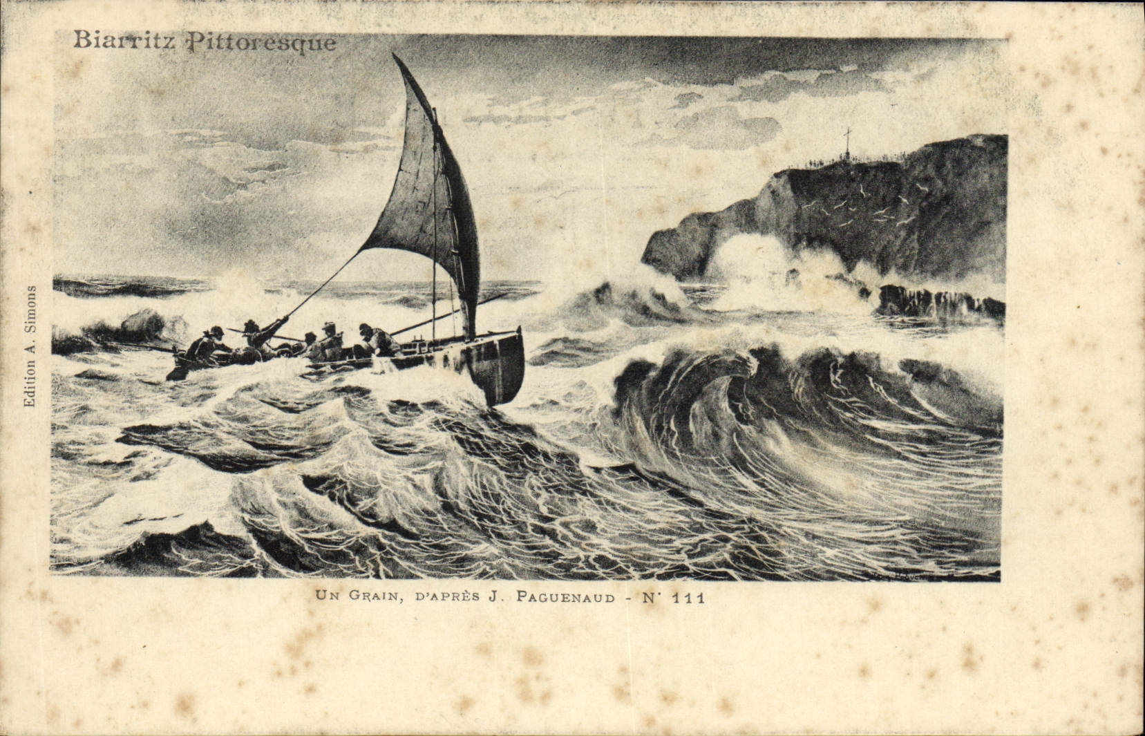 VINTAGE POSTCARD Biarritz a grain PAguenaud Boat