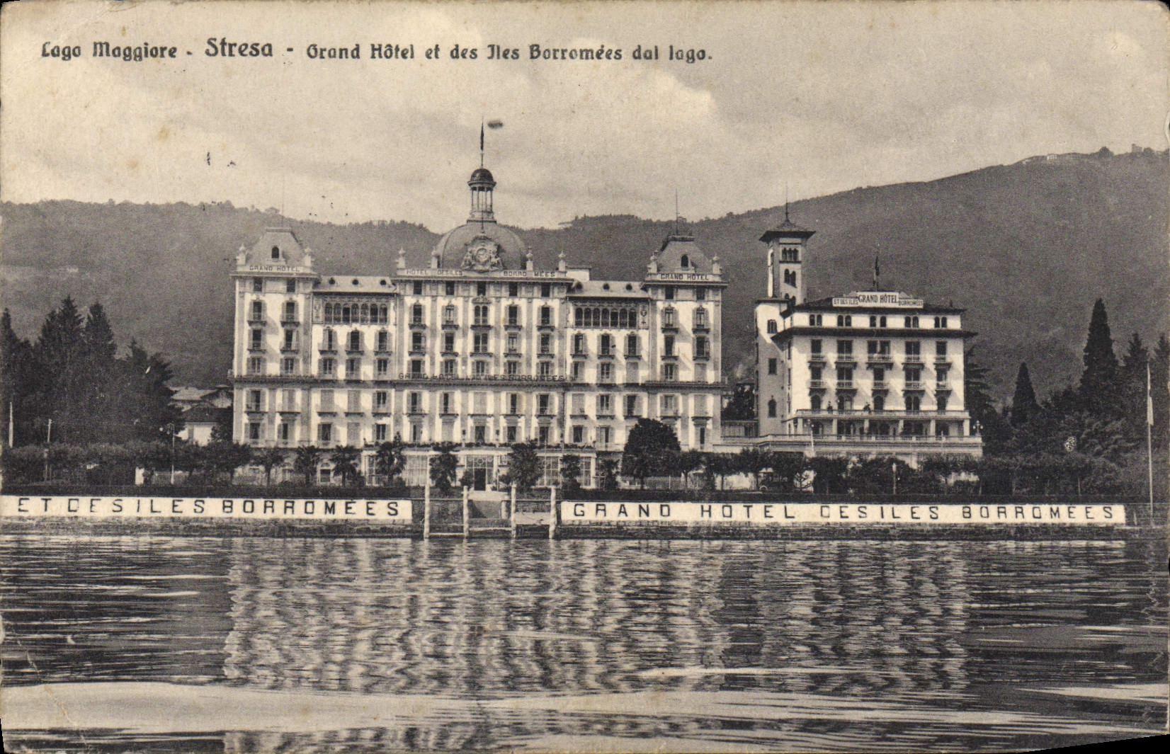 La POSTAL Lago Maggiore de la VENDIMIA tensionó el hotel grande y del lago de Borromees dal de las islas