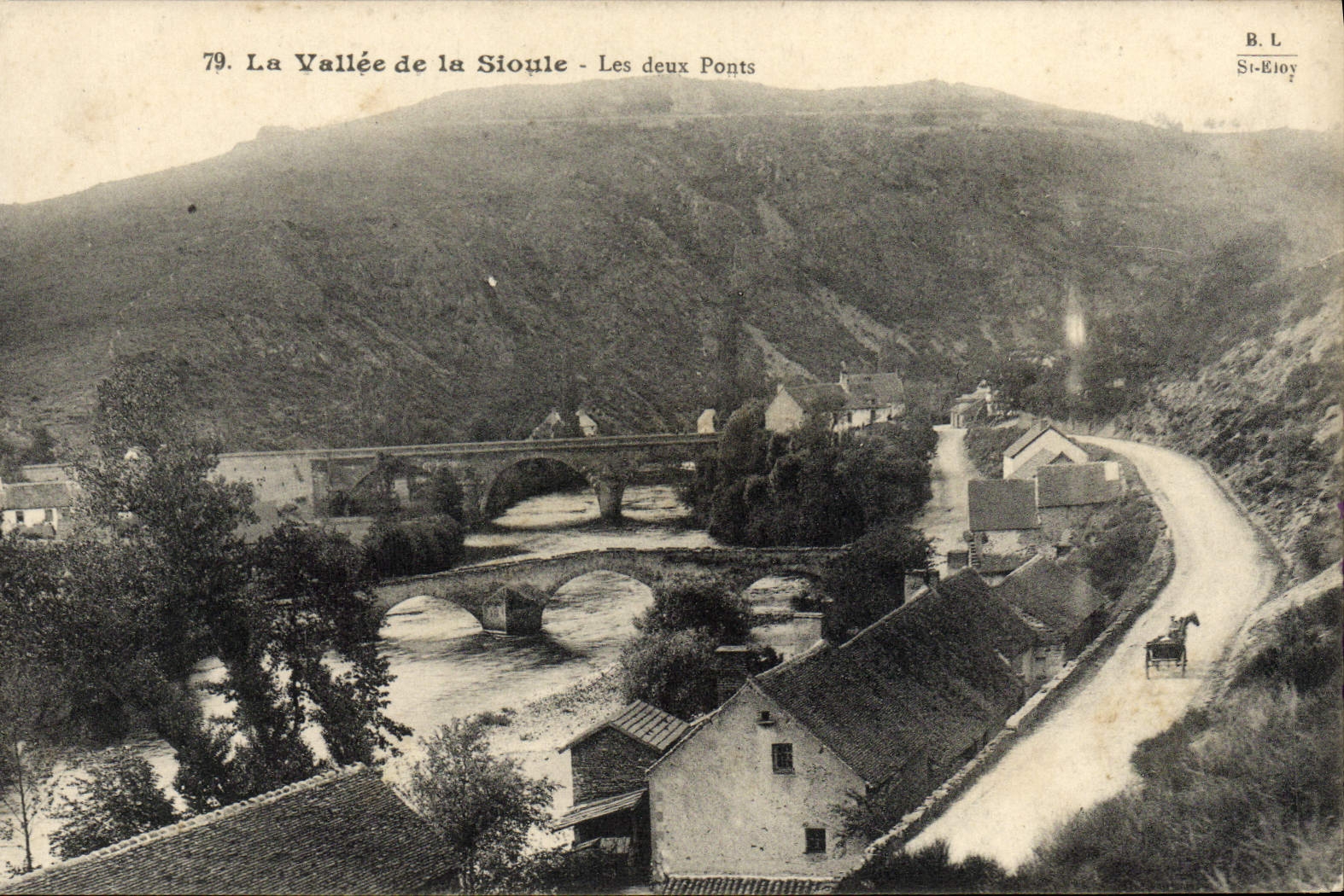 VINTAGE POSTCARD the Valley of Sioule Two Bridges