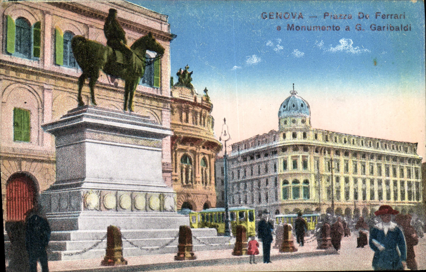 VINTAGE POSTCARD Genova Prazze De Ferrari has Monumento has G Garibaldi
