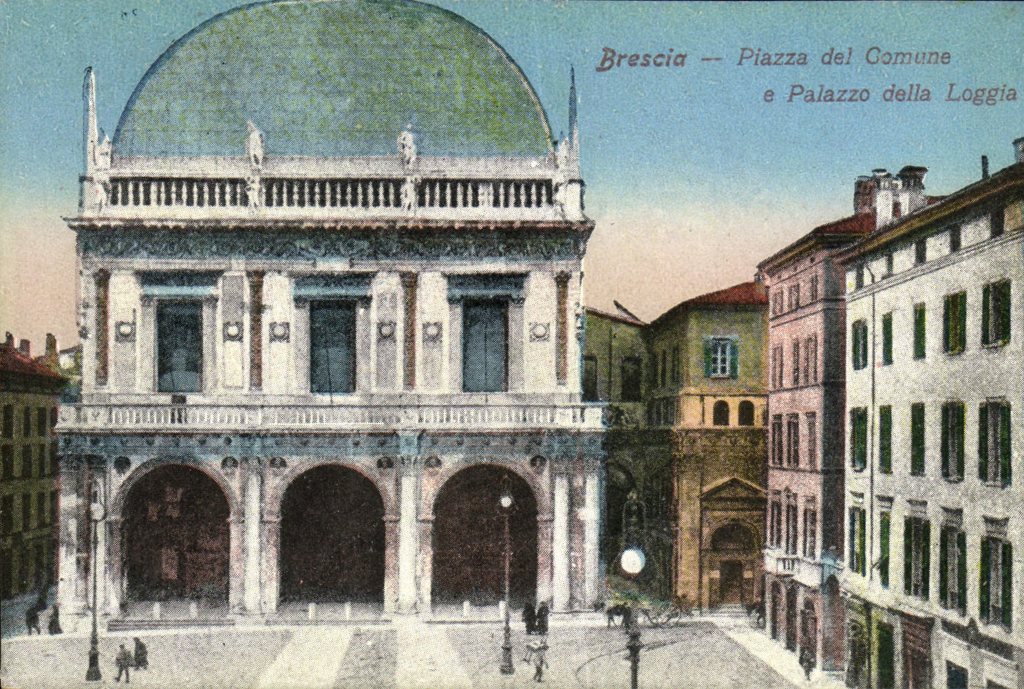 VINTAGE POSTCARD Brescia Piazza LED Common E Palazzo beyond Loggia