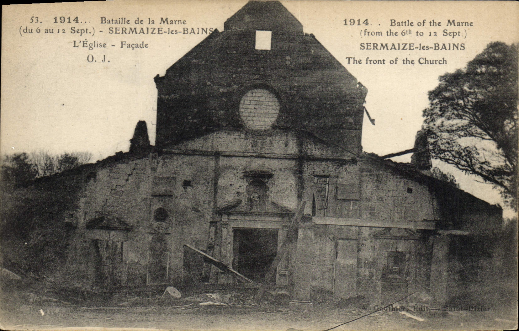 VINTAGE POSTCARD Sermaize les Bains the church the Militaria frontage