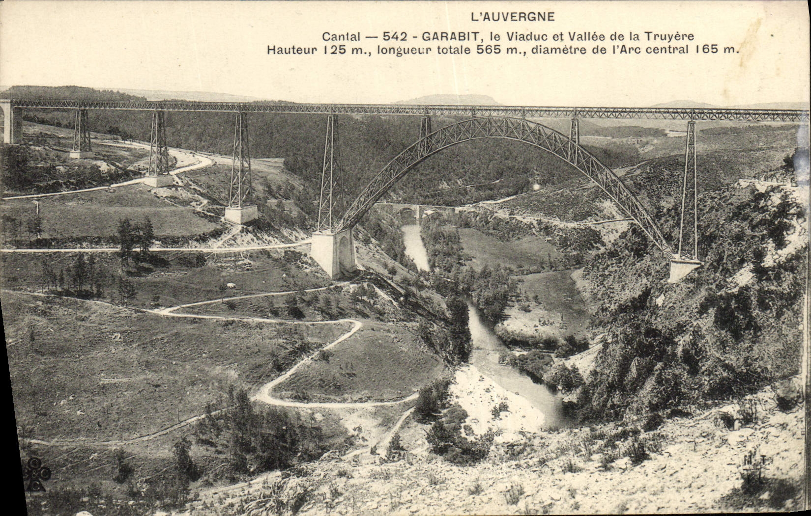 VINTAGE POSTCARD Auvergne Garabit Cantal the viaduct and the valley of Truyere