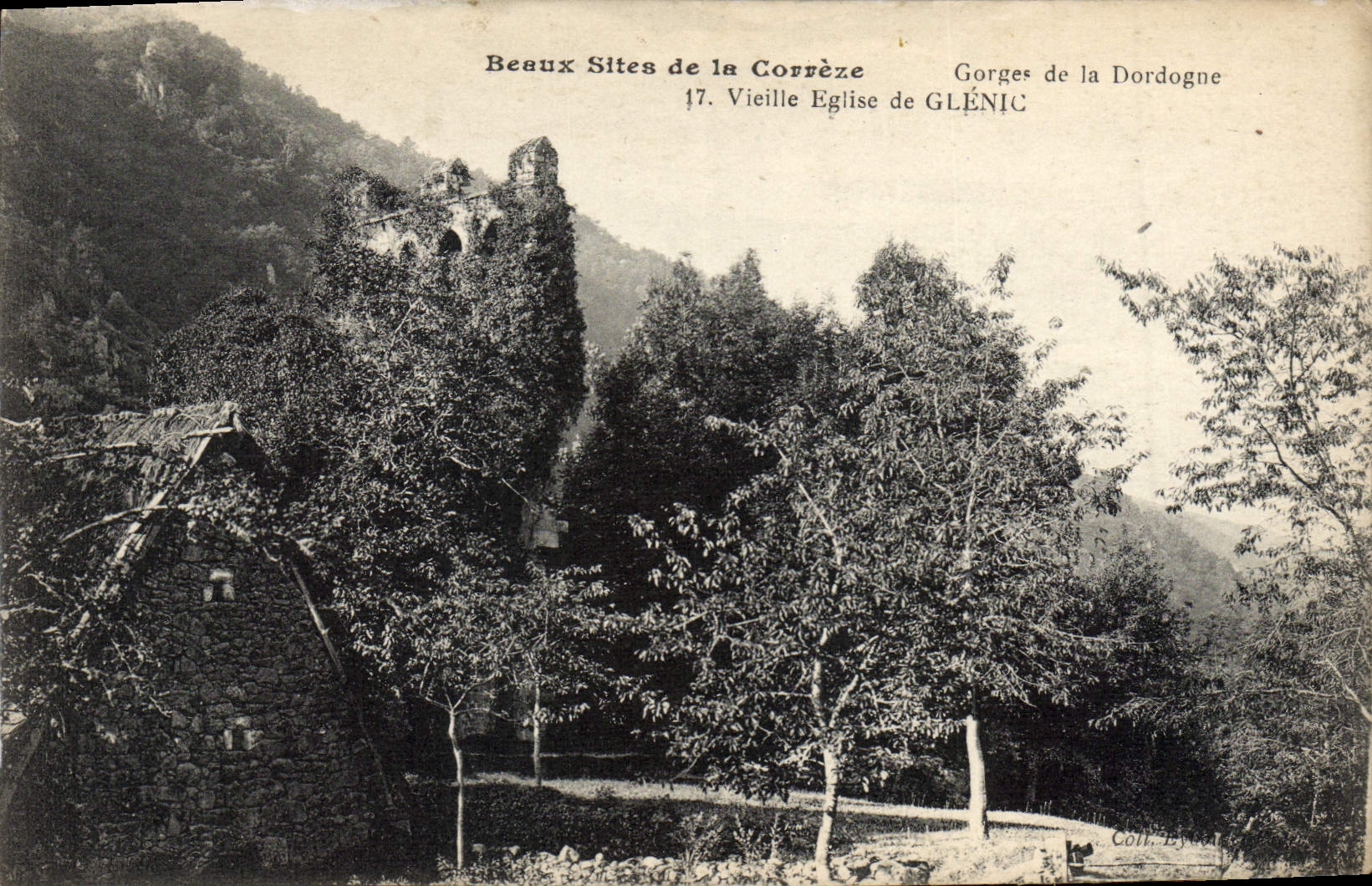Sitios hermosos de la POSTAL de la VENDIMIA de las gargantas de Correze de la iglesia vieja de Dordogne de Glenic