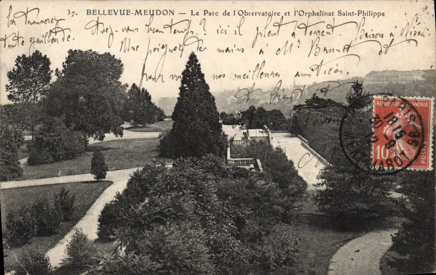 POSTAL Bellevue Meudon de la VENDIMIA el parque del observatorio y del orfelinato santo Felipe