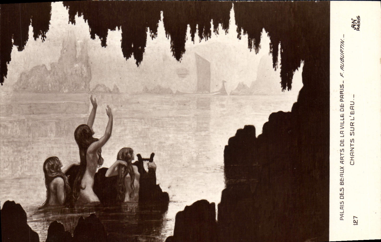VINTAGE POSTCARD Paris Palate Of Beautiful arts Of the City Auburtin Songs on water