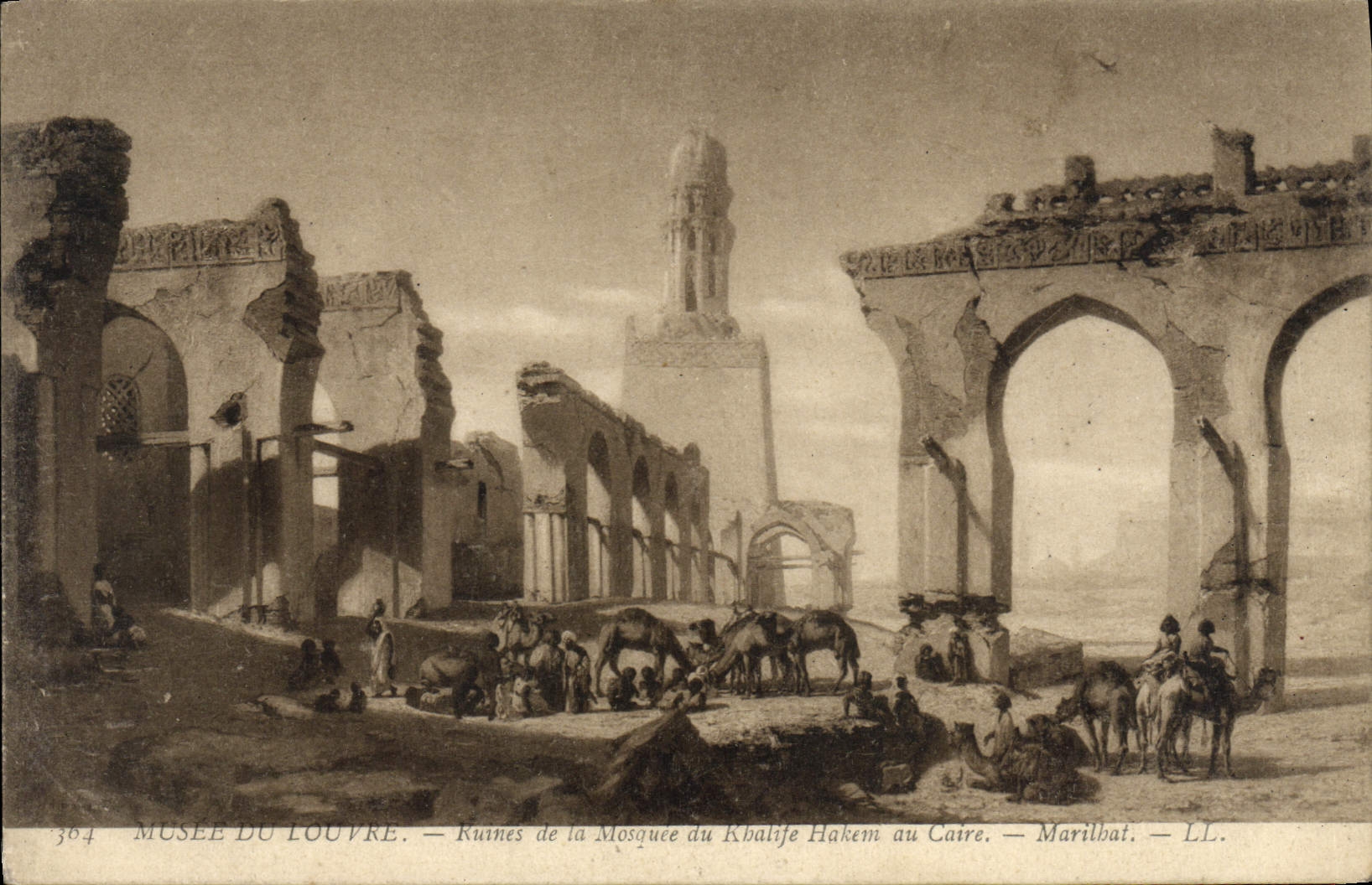 VINTAGE POSTCARD Museum of Louvre Ruins of the mosque of the khalife in Cairo Marilhat Egypt