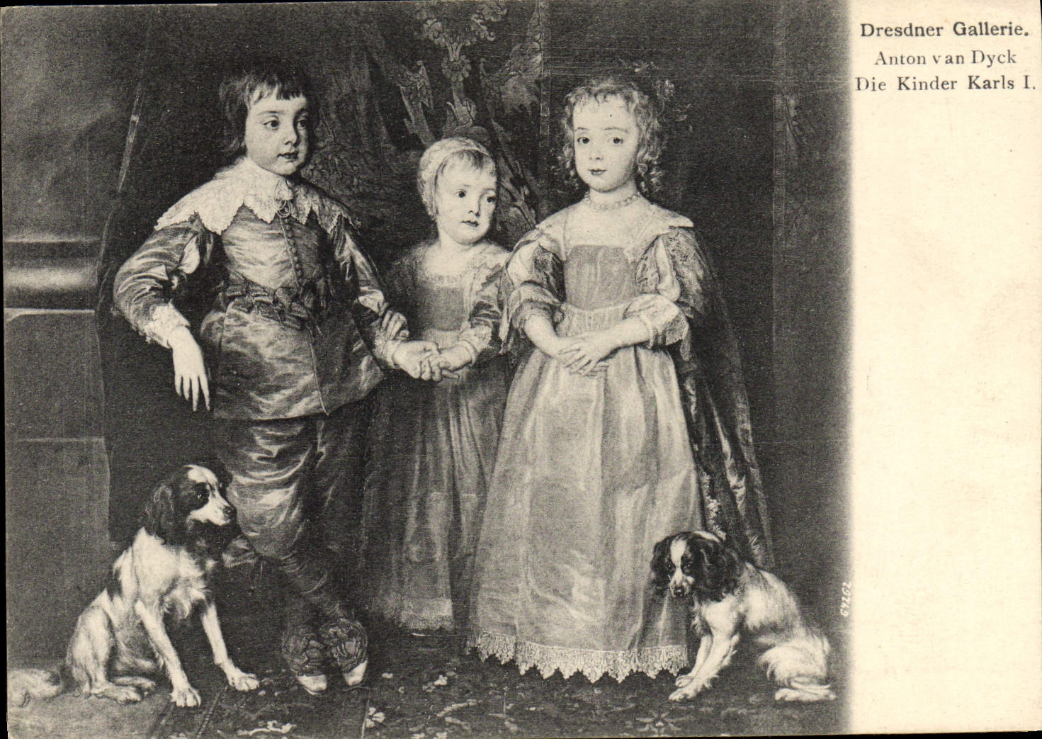 VINTAGE POSTCARD Dresdner Gallery Anton Van Dyck die kinder Karls I Dogs