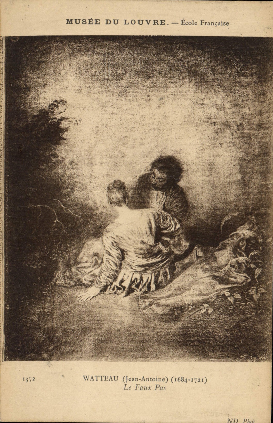 VINTAGE POSTCARD Museum Of Louvre French School Watteau the False Step