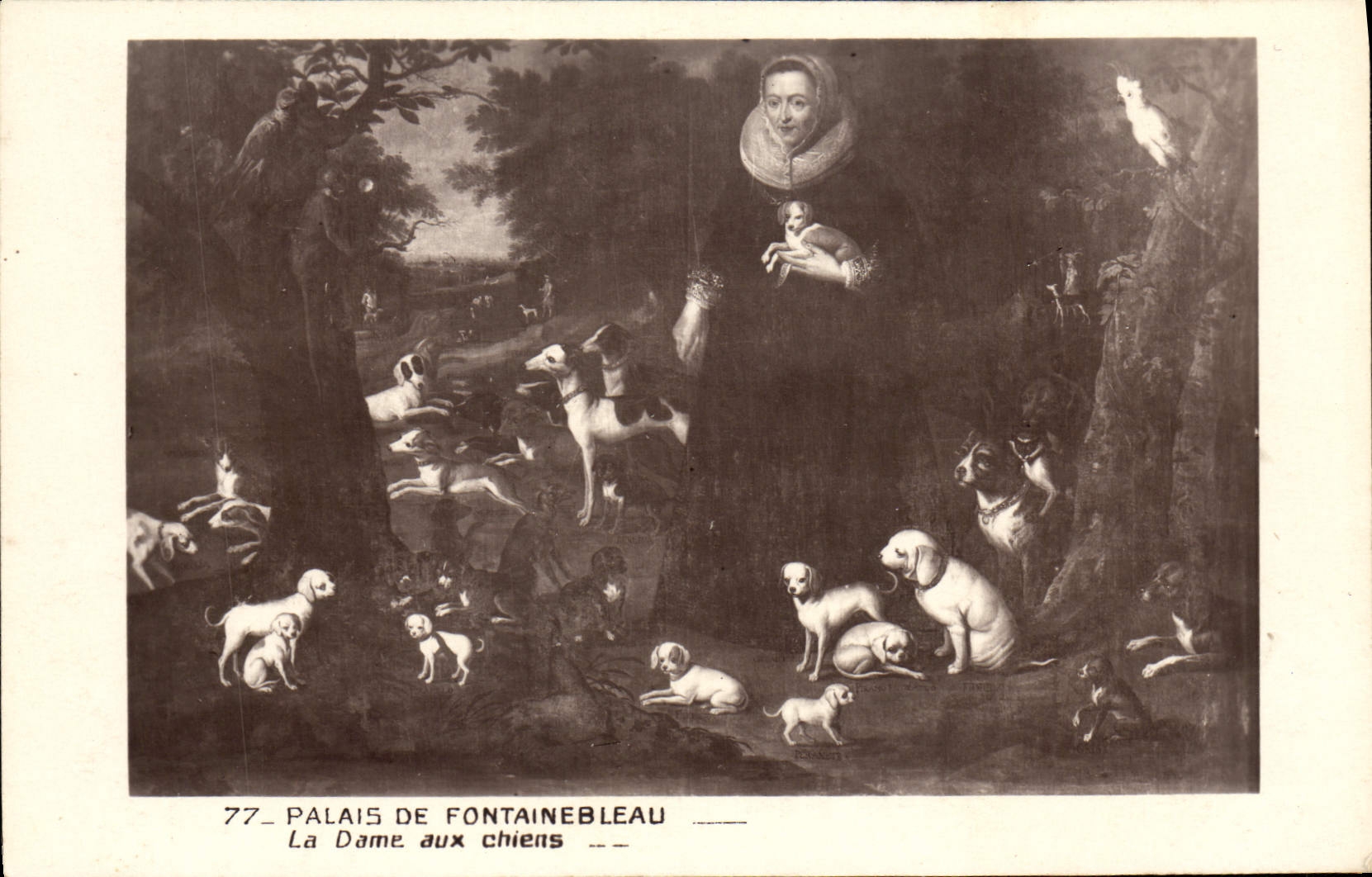 VINTAGE POSTCARD Palate De Fontainebleau the Lady With the Dogs