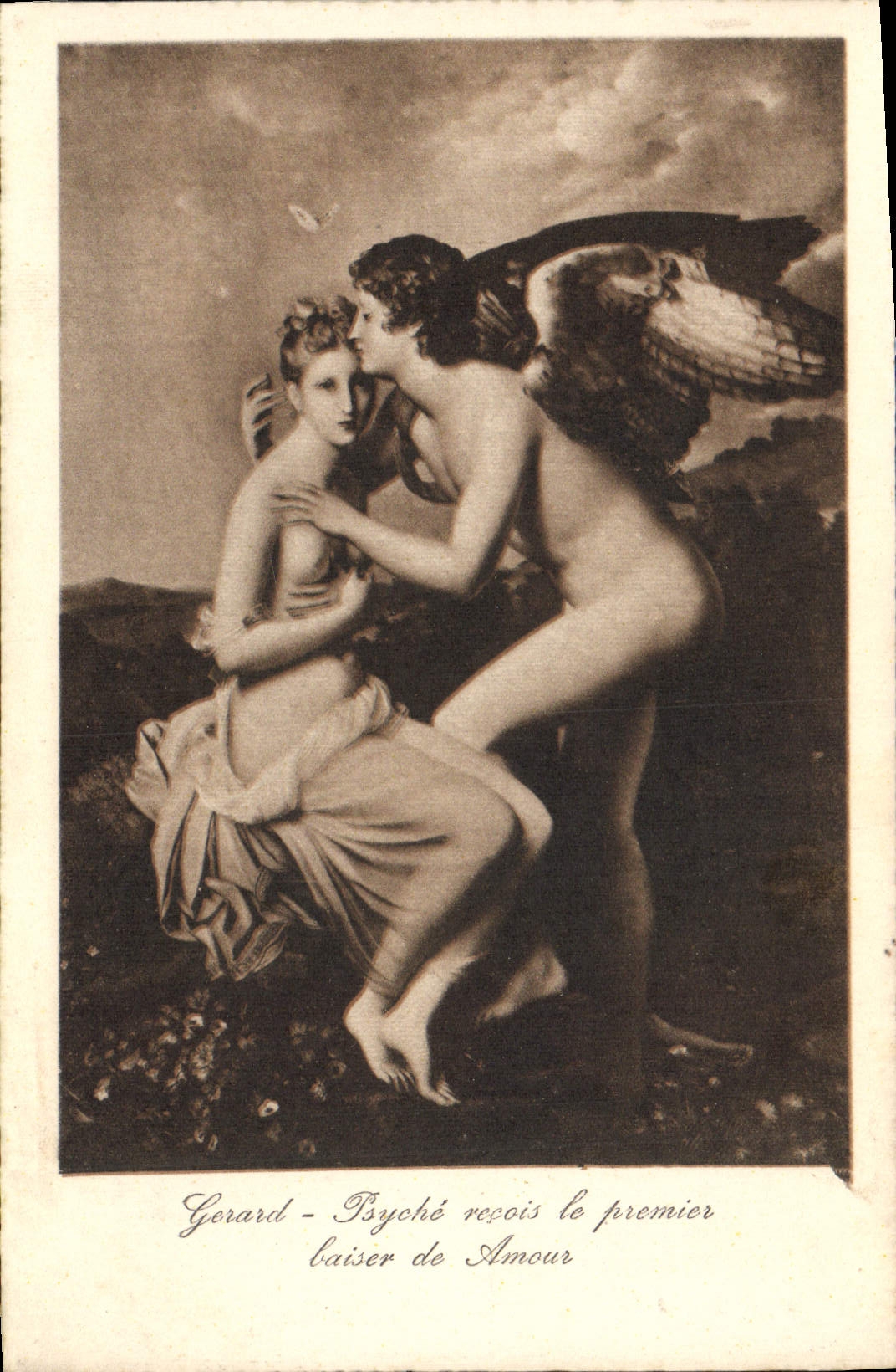 VINTAGE POSTCARD Gerald Psyche receives the First kiss Of Love