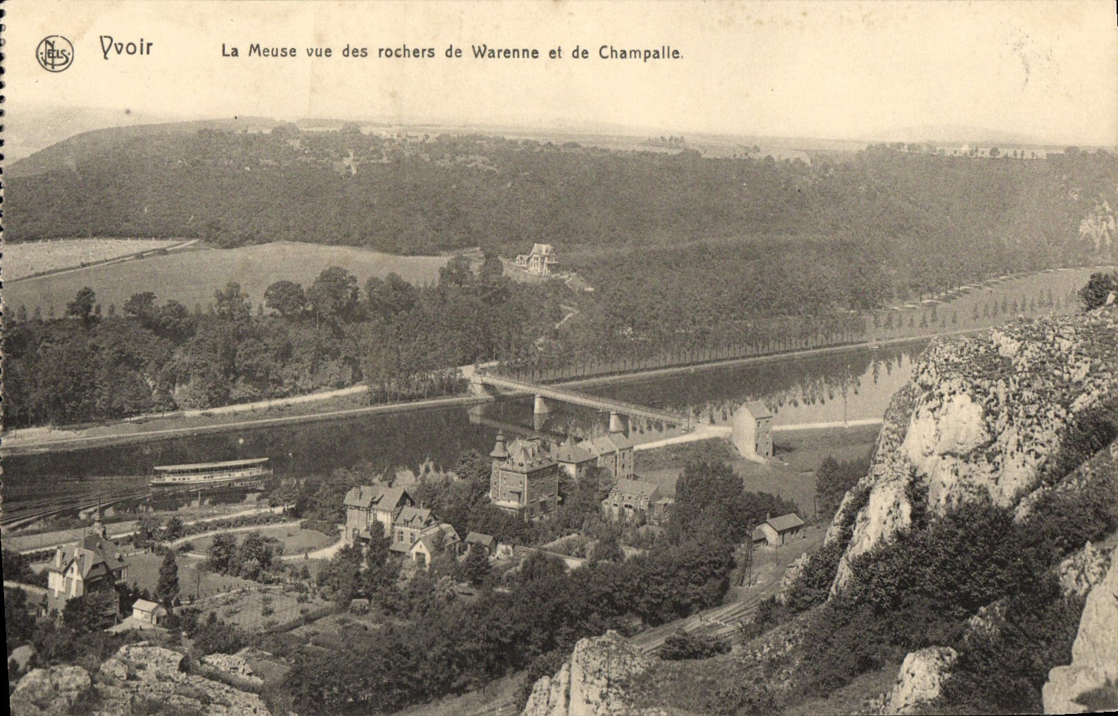 VINTAGE POSTCARD Yvoir the Meuse Seen Of the Rocks De Warenne And De Champalle