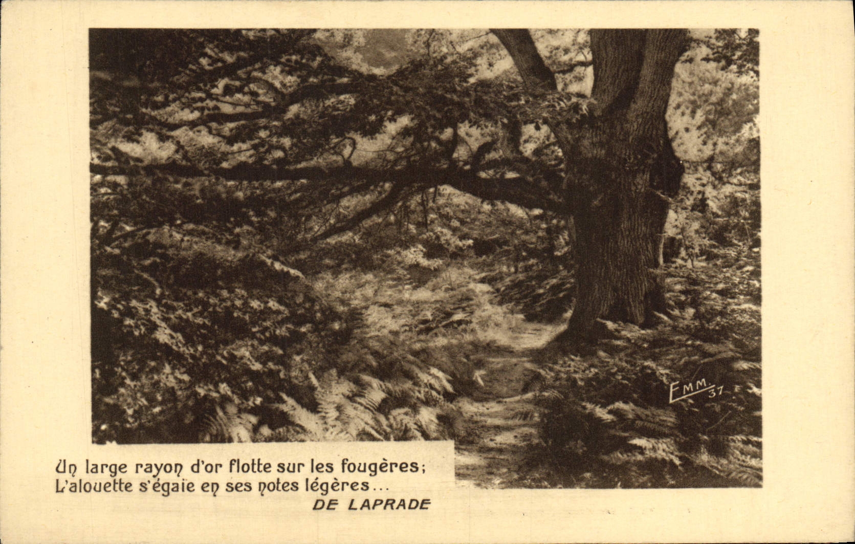 VINTAGE POSTCARD a Broad Gold Ray Floats On the Ferns the Lark Is brightened In Its Light Notes De Laprade