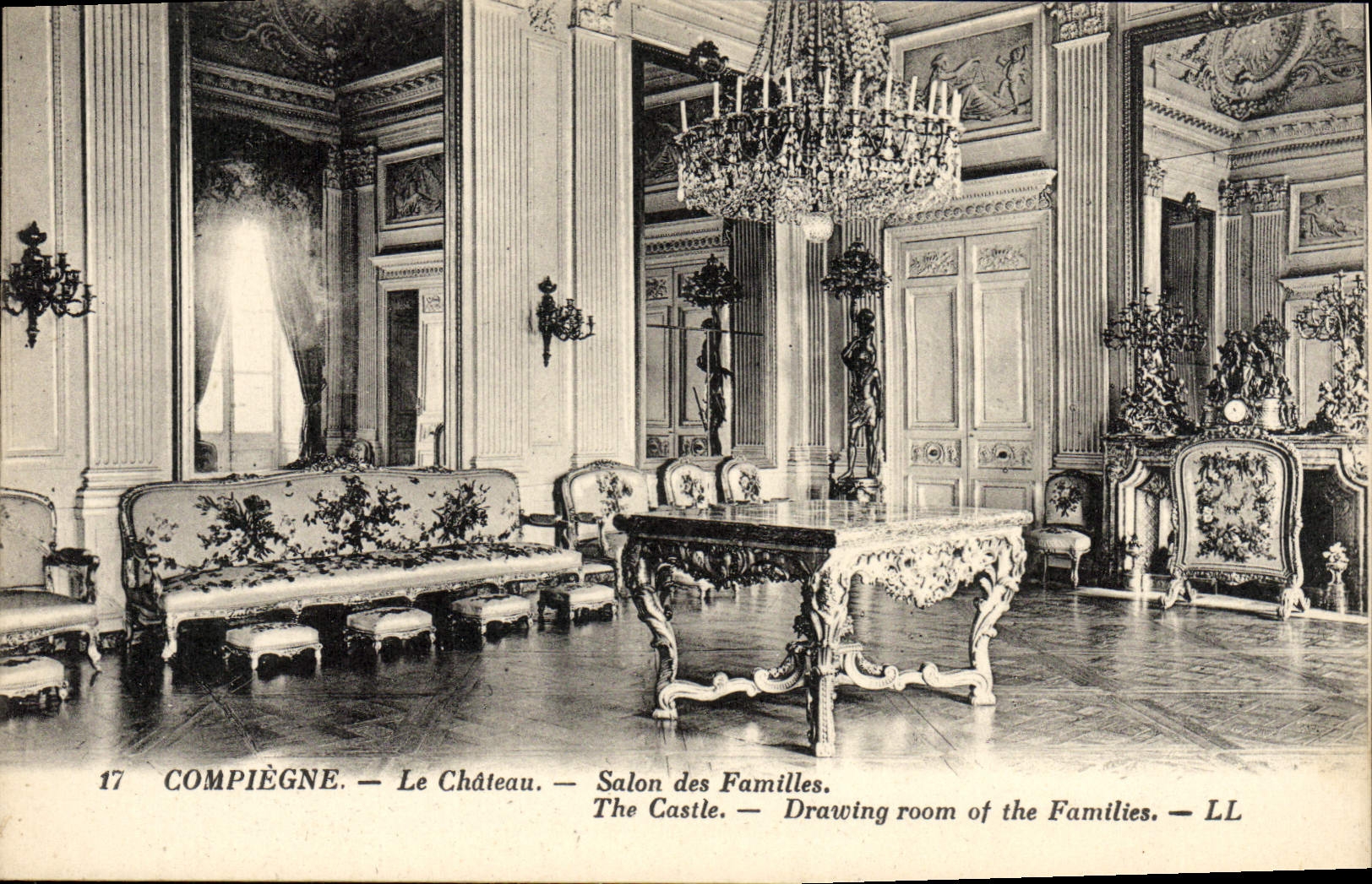 POSTAL Compiegne de la VENDIMIA la sala de estar del castillo de familias