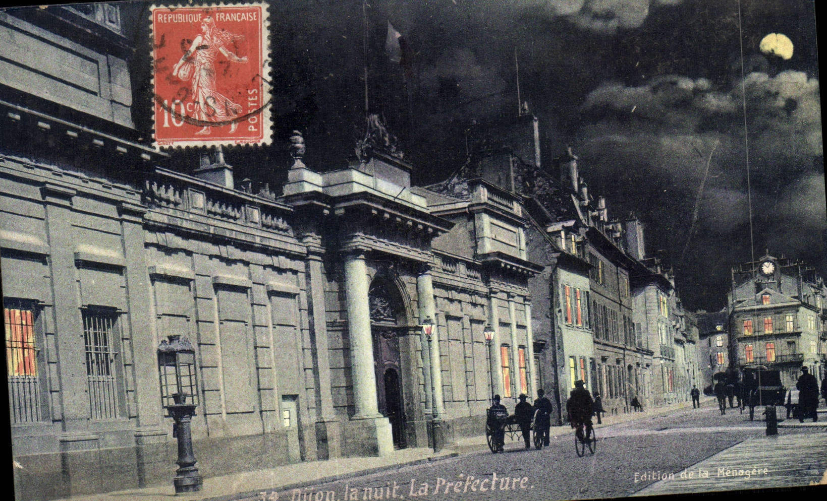 VINTAGE POSTCARD Dijon the Night Prefecture