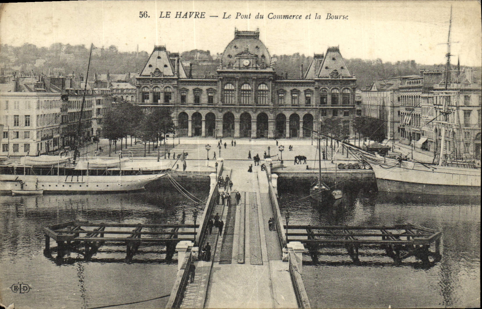 POSTAL Le Havre de la VENDIMIA el puente comercial y la bolsa de acción